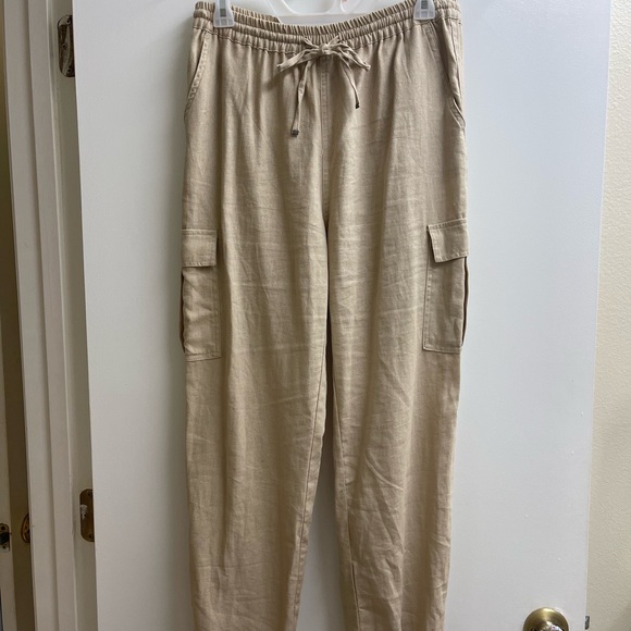 Linen khaki colored joggers - Picture 3 of 7
